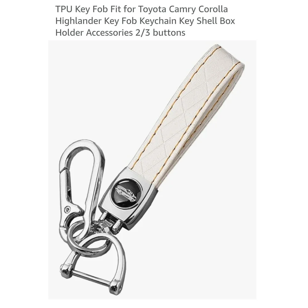 White TPU‎ Leather Keychain for Toyota Camry Corolla Highlander Key Fob Strap